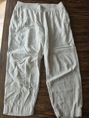 Old Navy Light Beige linen high rise straight Elastic Waist pants